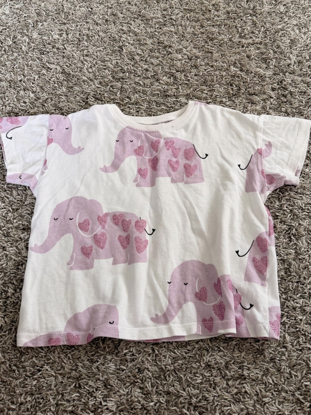 Zara White Tee with Pink Elephant Print